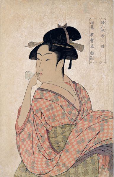 喜多川歌麿　婦女人相十品・ポッピンを吹く娘　復刻　版画　額入 Amazon.co.jp: 喜多川歌麿 婦女人相十品 ポッピンを吹く女