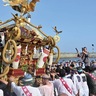 須賀浜に舞う大神輿　例大祭に８千人超