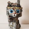 福島市「アートスペース月光醤油」で、猫や動物を表現した可愛らしい作品を展示