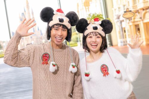 ミッキーとミニーのサンタ帽つきファンキャップ 東京ディズニー
