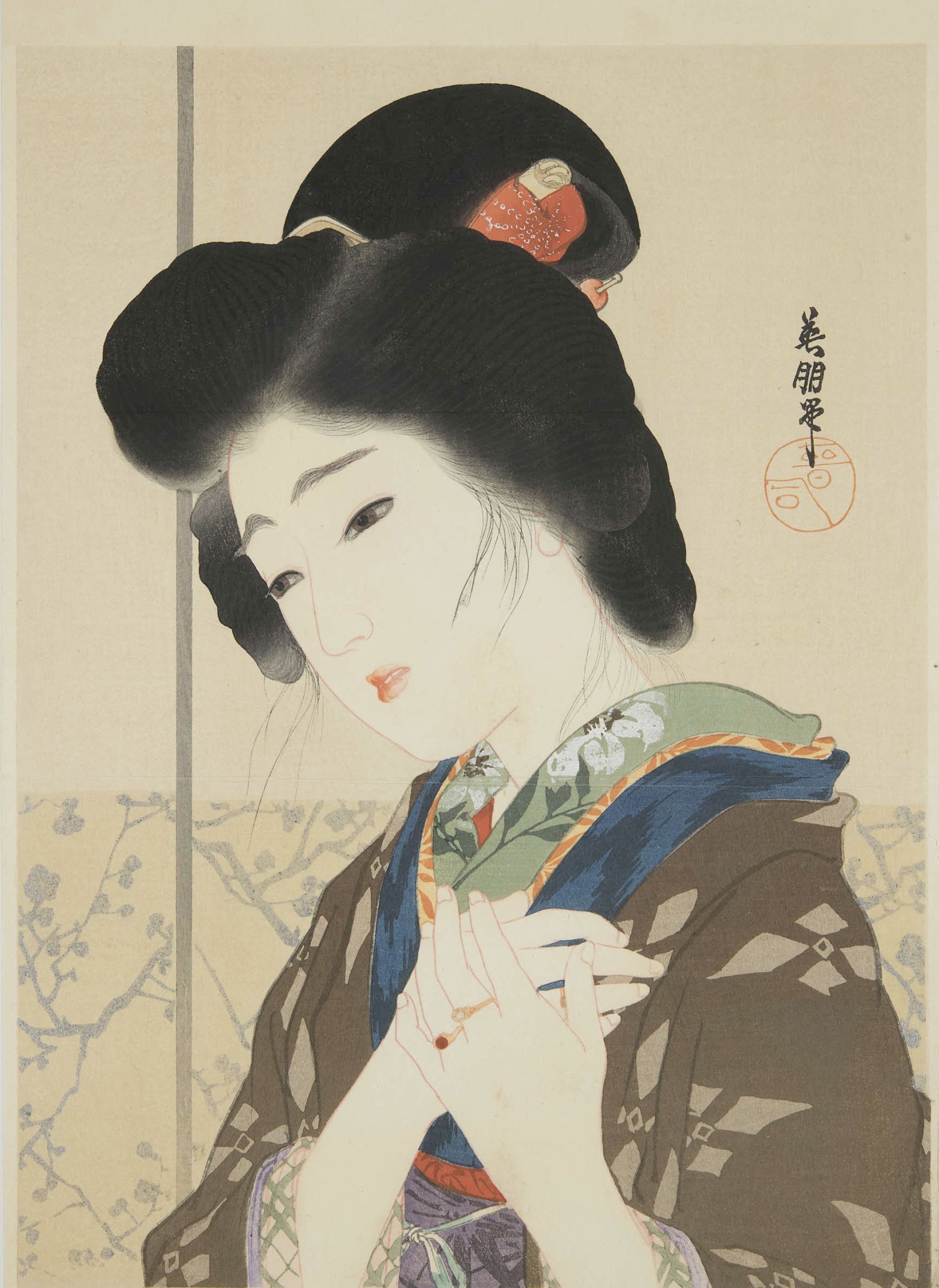 小説の口絵、月に立つ影の口絵木版画、鰭崎英朋画 小説の口絵、月に立つ影の口絵木版画、鰭崎英朋画